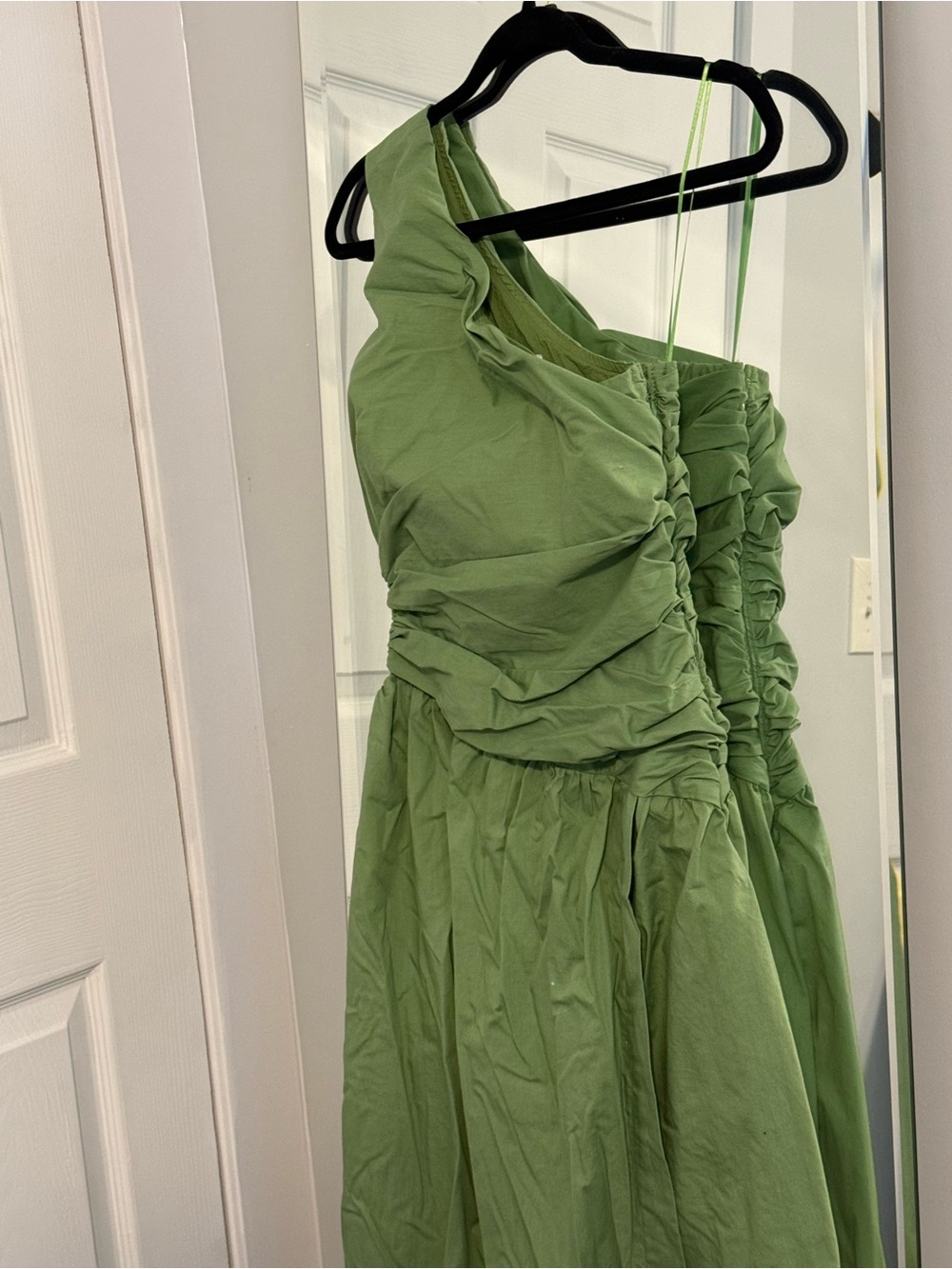 Abercrombie & Fitch Olive Green One-Shoulder Ruched Dress
